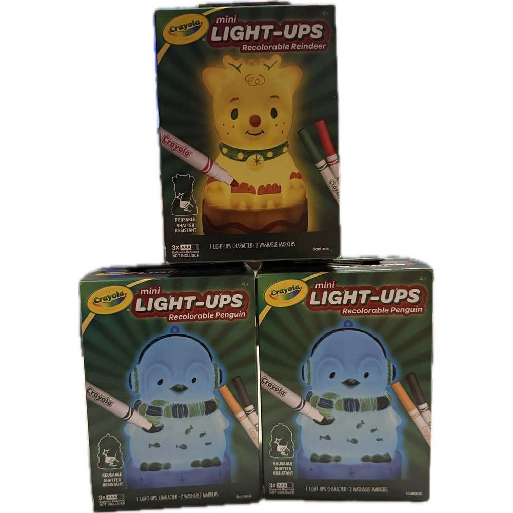 Crayola Mini Light Ups Reindeer & Penguins, Recolorable Toys Kids Lot Of 3